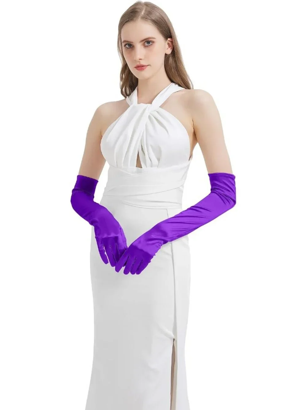 Women's Purple Satin Opera Elbow Length 1920s Flapper Long Gloves Party